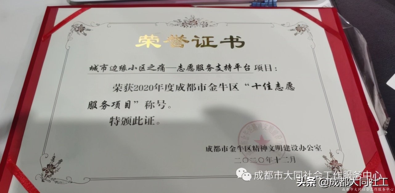 喜報 | 成都大同社工榮獲金牛區雙十佳志願服務先進典型榮譽